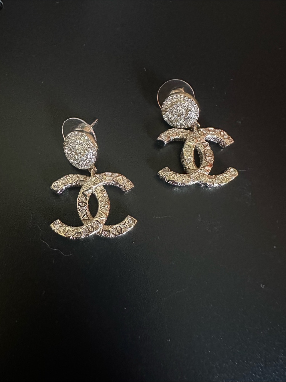 Gold-Tone Stainless Steel Rhinestone Chunky Gold Drop Monogram Earrings